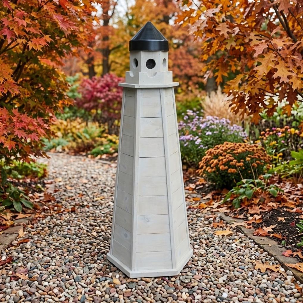 5 ft wooden lighthouse made out of treated lumber