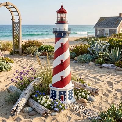 American Deluxe Stucco Lawn Lighthouse - 8 ft.