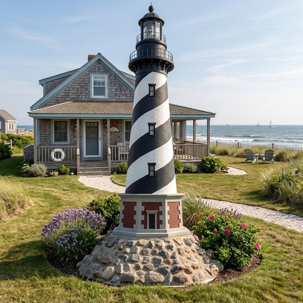 Rock and Mortar Base for Stucco Lawn Lighthouses