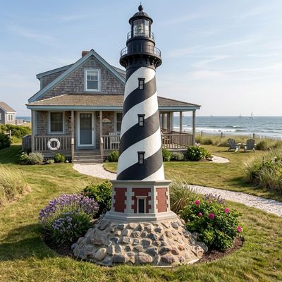 Rock and Mortar Base for Stucco Lawn Lighthouses