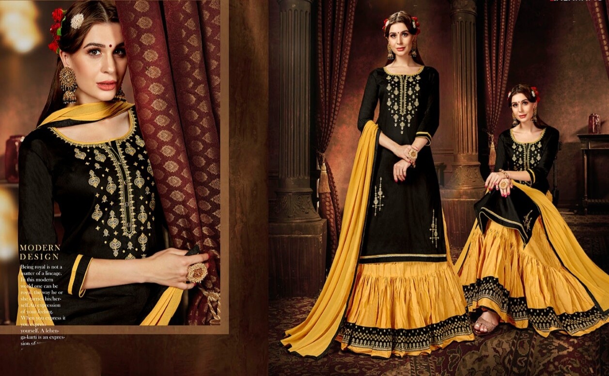 Yellow coloured Lehenga style suit