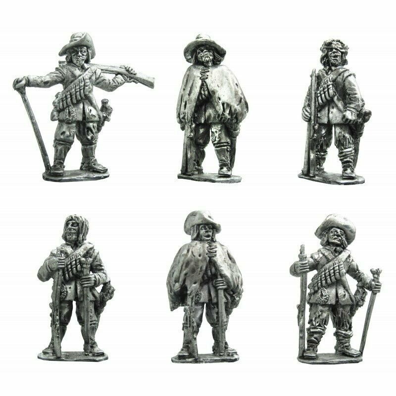 28mm Thirty years war ragged Musketeers standing  x 6