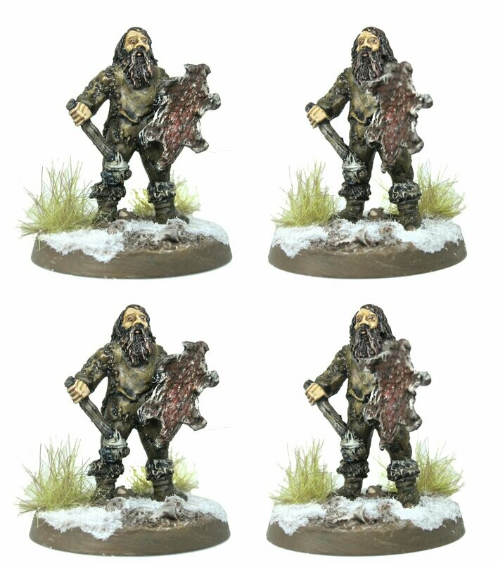 28mm Cavemen, Axemen with hide shields x 4