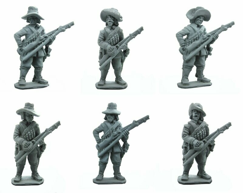 28mm Thirty years war Musketeers loading x 6
