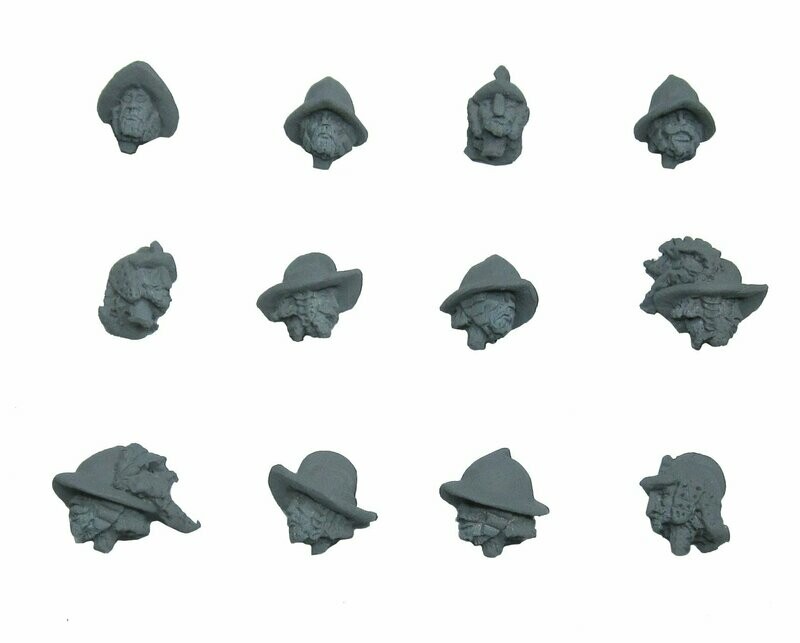 28mm Thirty Years War heads wearing helmets