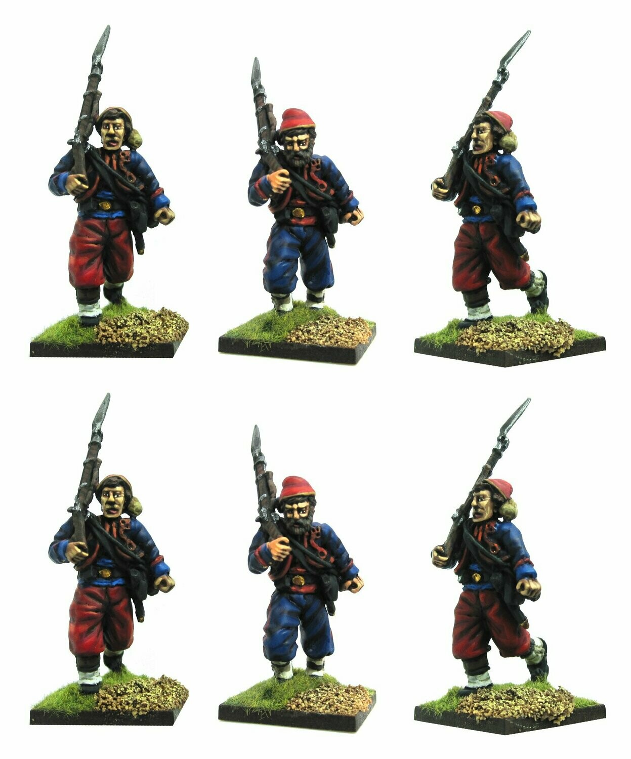 Zouaves wearing chassuer trousers and fez doubling/ right shoulder shift