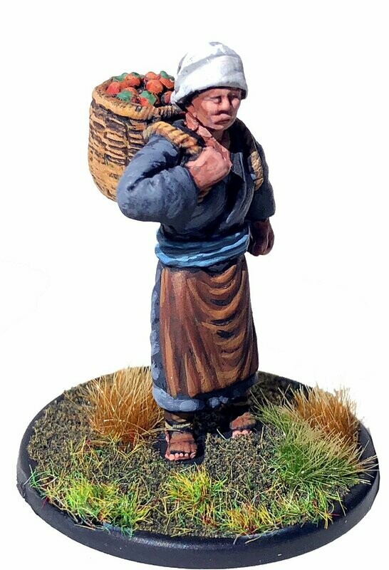 Peasant Woman with basket of Persimmons.