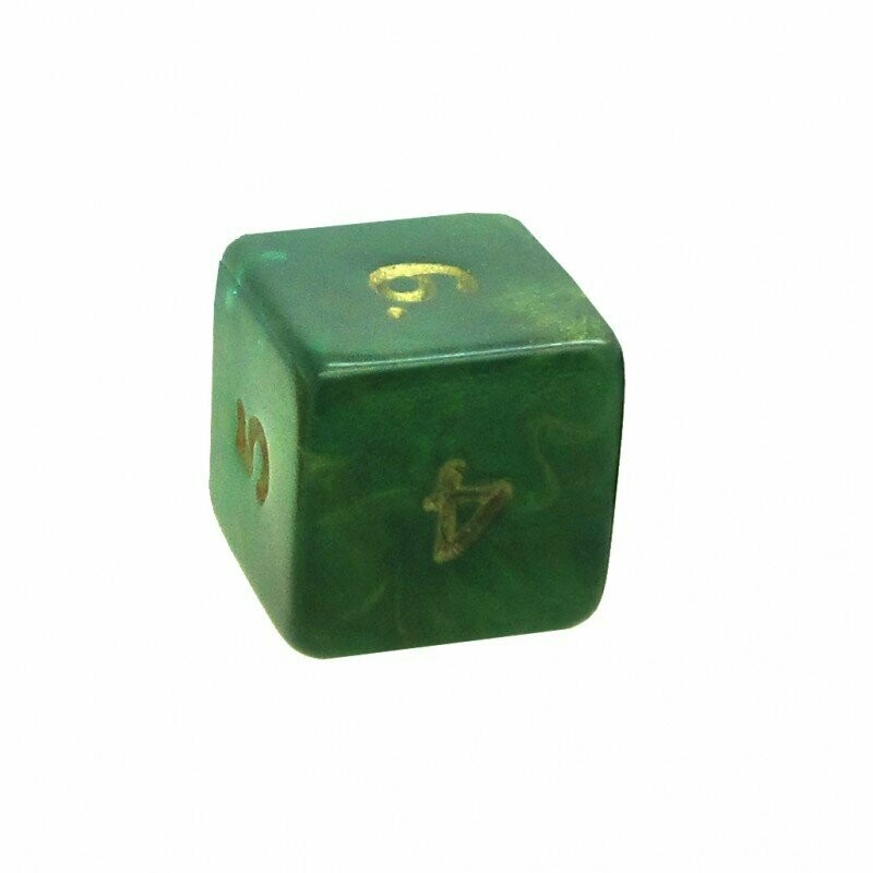 6 sided Green with gold swirl (14mm)