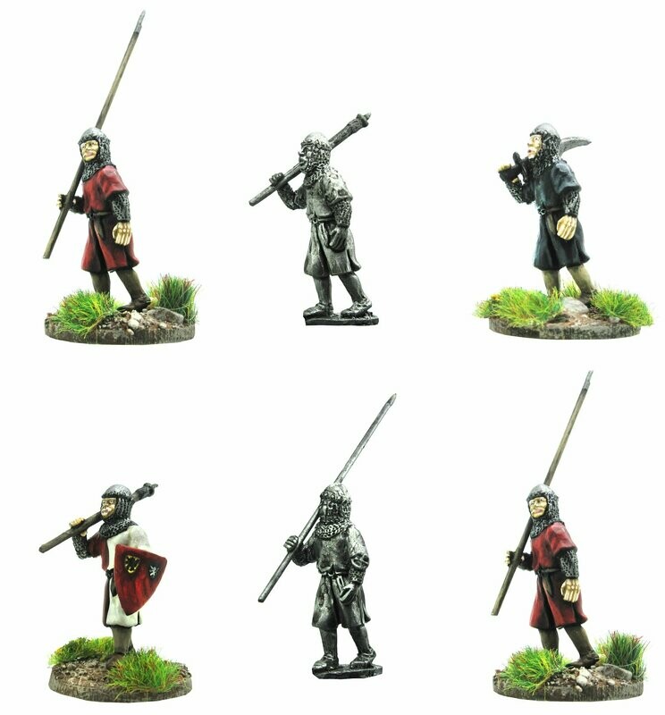 28mm Medieval Flemish City Militia advancing mixed weapons.