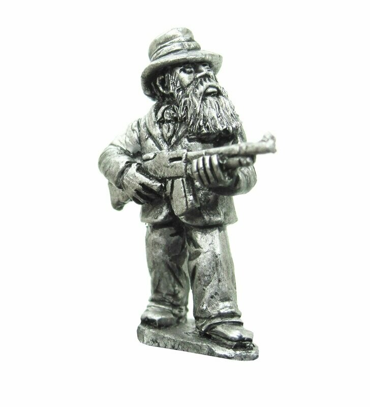 ​28mm Fantasy Gangster Dwarf  wearing fedora and firing a BAR