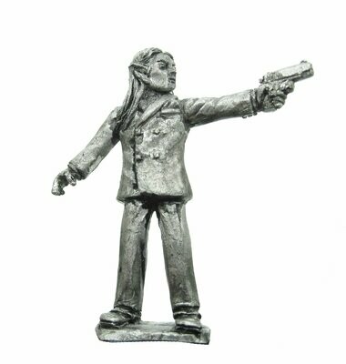 28mm Fantasy Gangster Elf in suit standing firing a .45 auto.