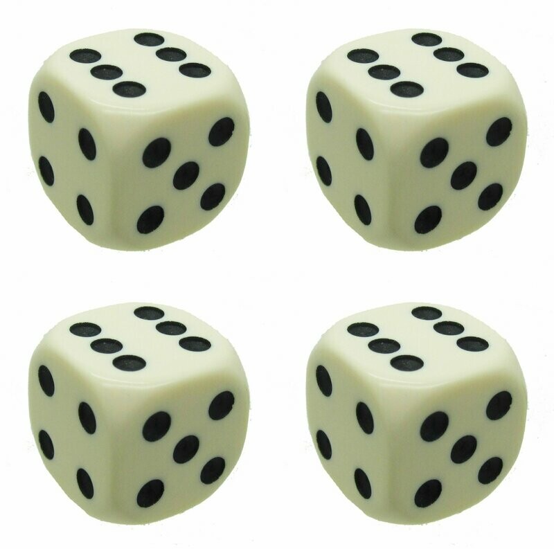 6 sided bone coloured 18mm spot dice x 4