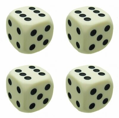 6 sided bone coloured 18mm spot dice x 4 6 sided bone coloured 18mm spot dice x 4