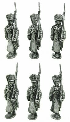 Russian Napoleonic Musketeers/Jagers in greatcoats 1809 shako marching 28mm