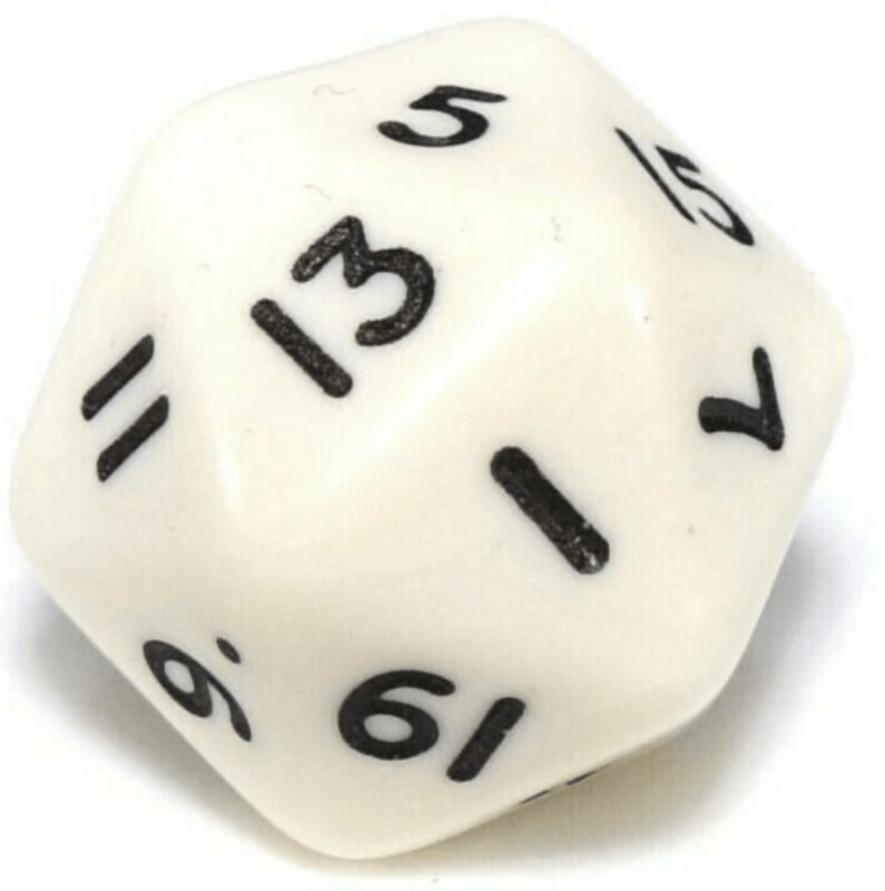 Twenty sided ivory coloured dice