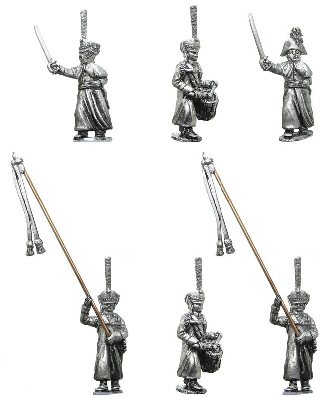 28mm Russian Napoleonic Grenadier command wearing kiwer and greatcoat