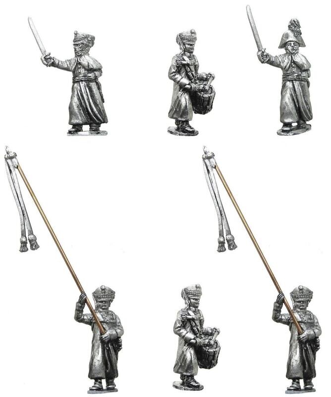 28mm Russian Napoleonic Musketeer/Jager command wearing kiwer and greatcoat