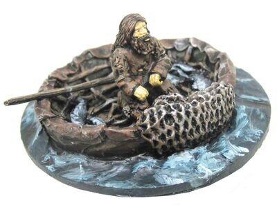 28mm Prehistoric Settlement Fishing coracle and fisherman