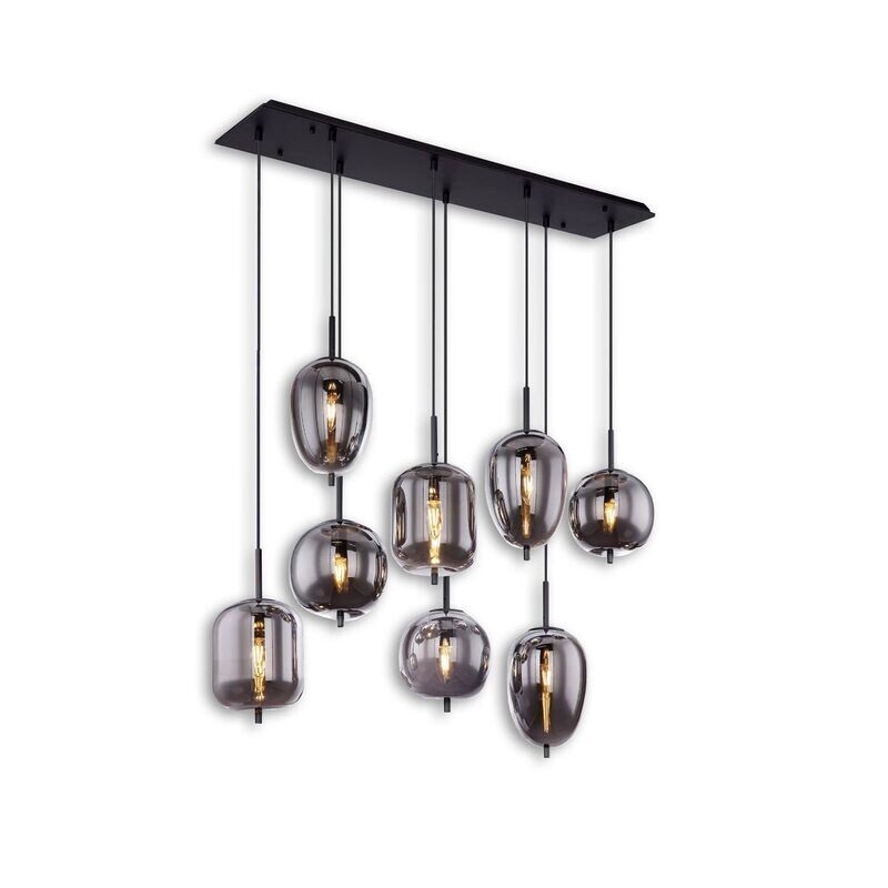 LED  Hängeleuchte schwarz Rauchglas 8xE27