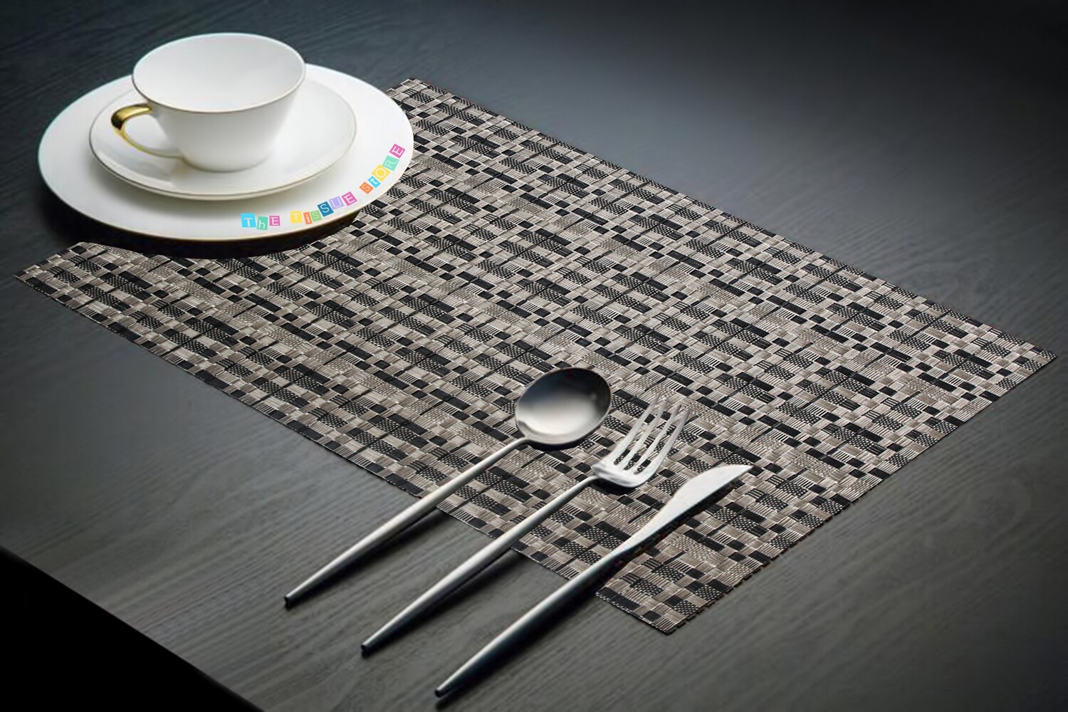 Dining Table Placemats - Silver and Black (45cm x 30cm) Set of 6
