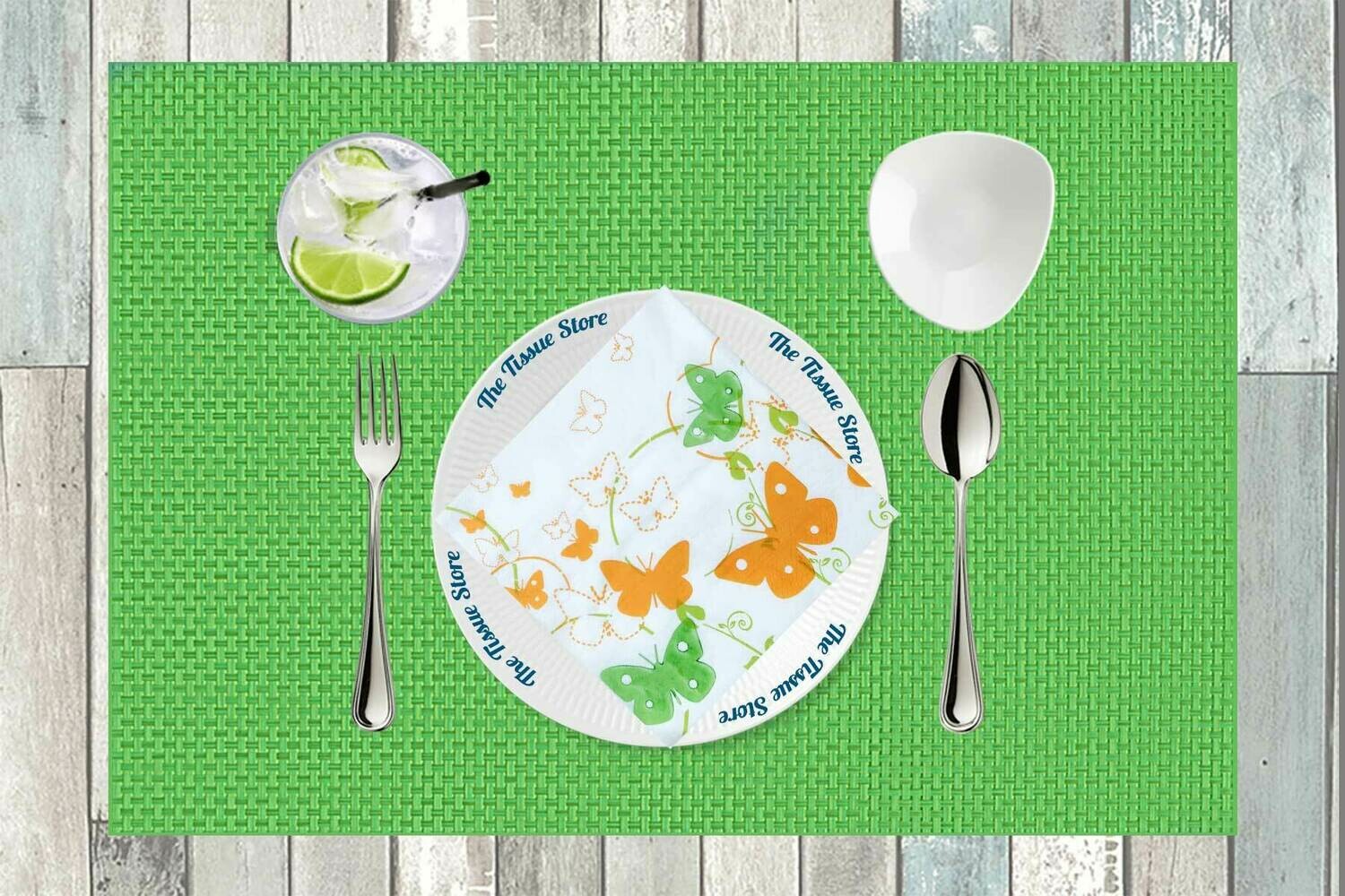 Butterflies White, Green & Orange Paper Napkin 13x13 - (Pack of 20) Out of Stock