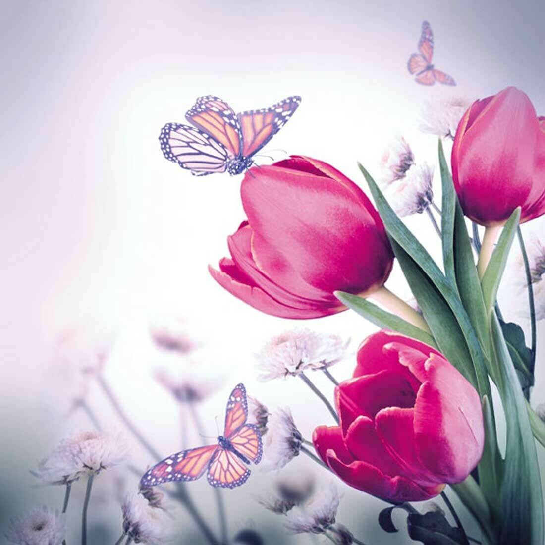 Decoupage Paper Napkins - Butterfly & Tulips (1 Sheet)