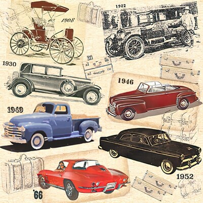 Decoupage Paper Napkins - Vintage - Classic Cars (1 Sheet)