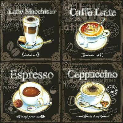 Decoupage Paper Napkins - Food &amp; Drinks - Types of Coffee 13x13 (1 Sheet)