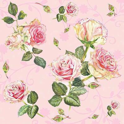 Decoupage Paper Napkins -Floral Rosie Rose - Baby Pink (1 Sheet)