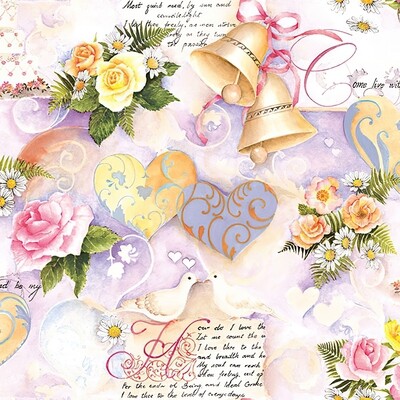 Decoupage Paper Napkins - Heart/Love - Wedding Bells Rose (1 Sheet)