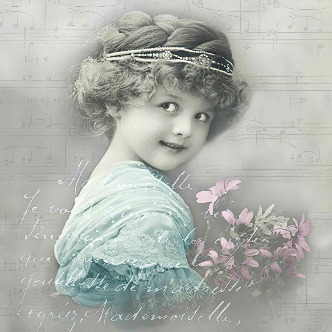 Decoupage Paper Napkins - Vintage - Turquoise Girl -13x13 (1 Sheet)