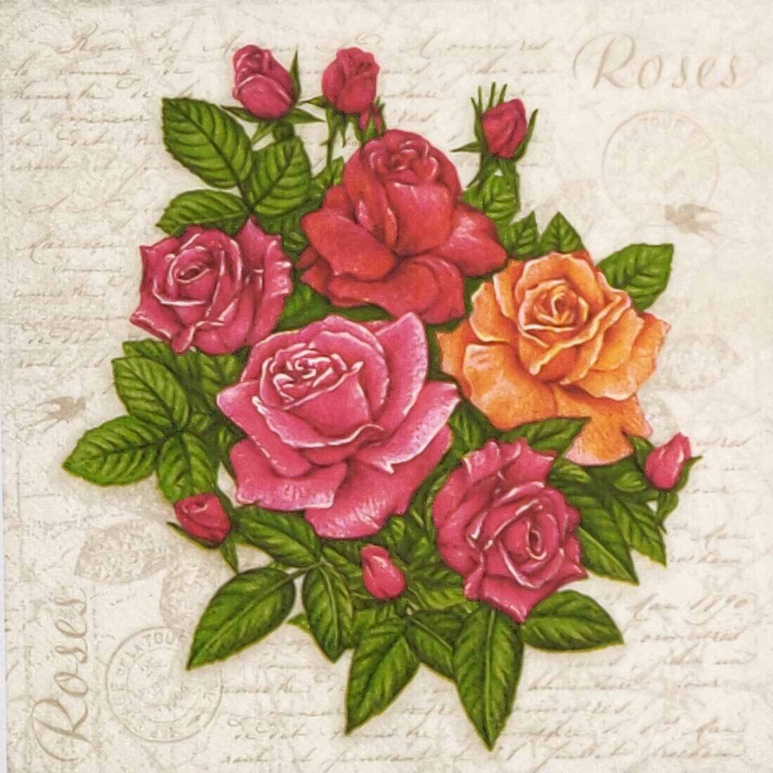 Decoupage Paper Napkins - Floral - Postcard with Roses (1 Sheet)