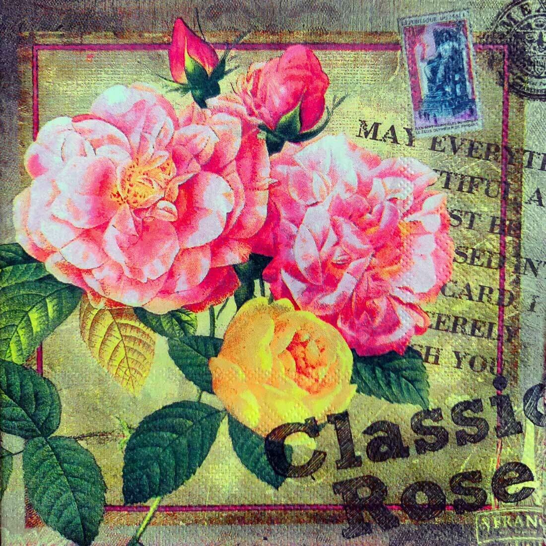Decoupage Paper Napkins - Floral - Classic Rose (1 Sheet)