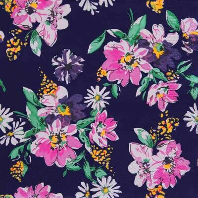 Decoupage Paper Napkins - Floral - Flower Meadow Pattern Dark Blue (1 Sheet)