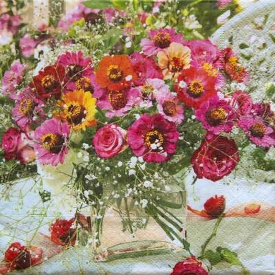 Decoupage Paper Napkins - Floral - Garden Zinnias (1 Sheet)
