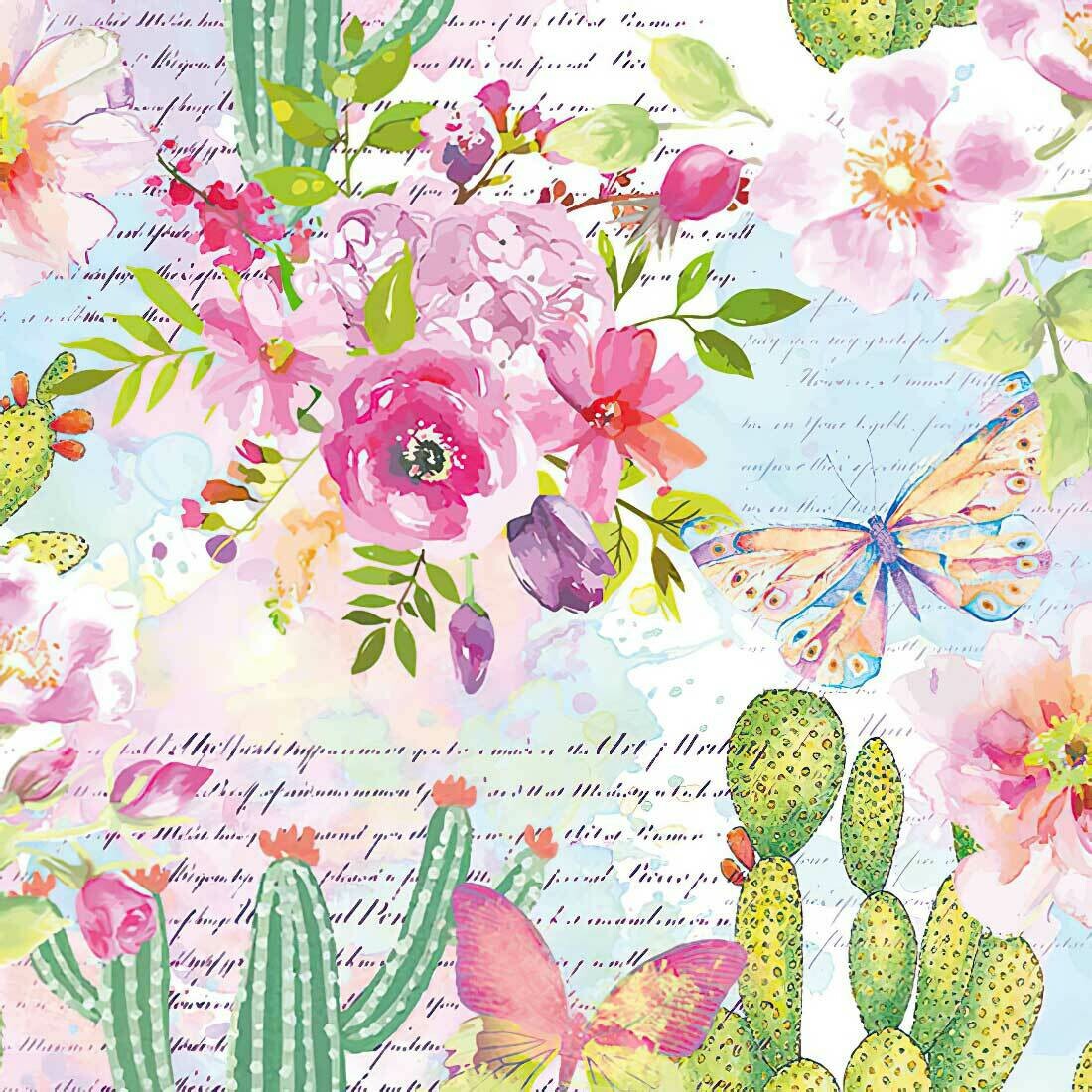 Decoupage Paper Napkins - Floral - Roses &amp; Cacti 13x13 (1 Sheet)