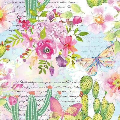 Decoupage Paper Napkins - Floral - Roses &amp; Cacti 13x13 (1 Sheet)