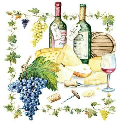 Decoupage Paper Napkins - Food & Drinks - Wine And Cheese (1 Sheet) Out of Stock