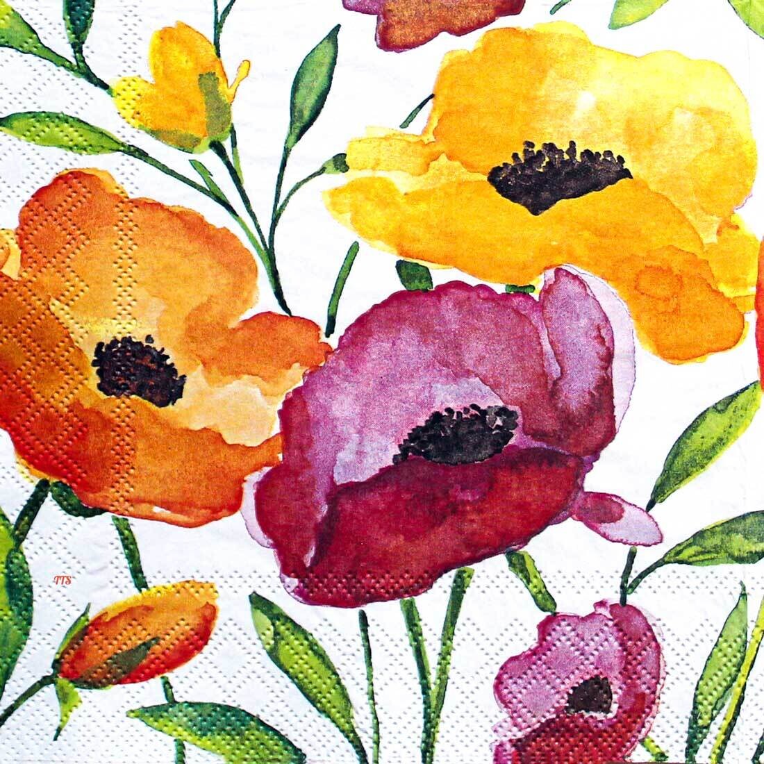 Decoupage Paper Napkins - Floral - Aquarell Poppy 13x13 (1 Sheet) Out of Stock