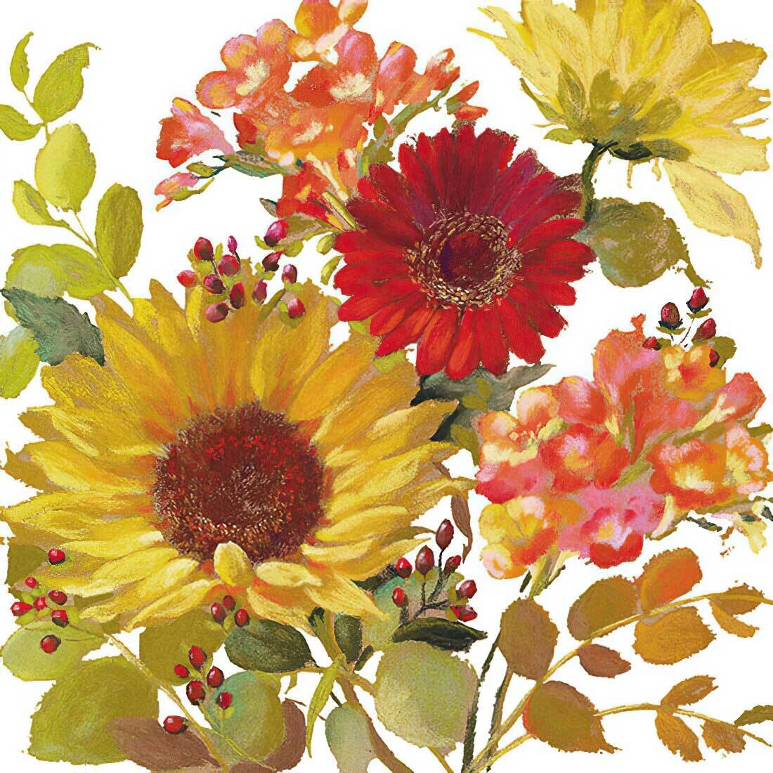 Decoupage Paper Napkins - Floral - Sunny Flowers Cream Sunflower (1 Sheet)
