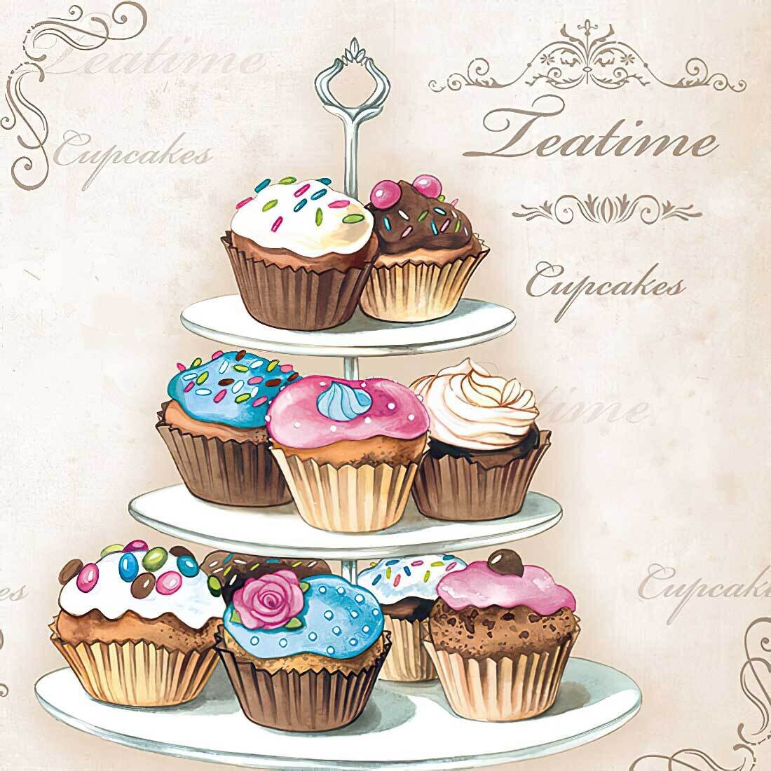 Decoupage Paper Napkins - Food & Drinks - Cupcakes on Etagere 13x13 (1 Sheet)