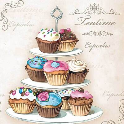 Decoupage Paper Napkins - Food & Drinks - Cupcakes on Etagere 13x13 (1 Sheet)