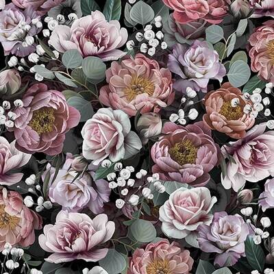 Decoupage Paper Napkins - Floral - Vintage Flowers Black (1 Sheet)