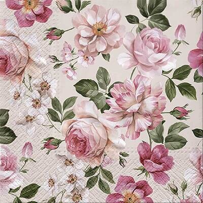 Decoupage Paper Napkins - Floral - Roses Glory Cream (1 Sheet)