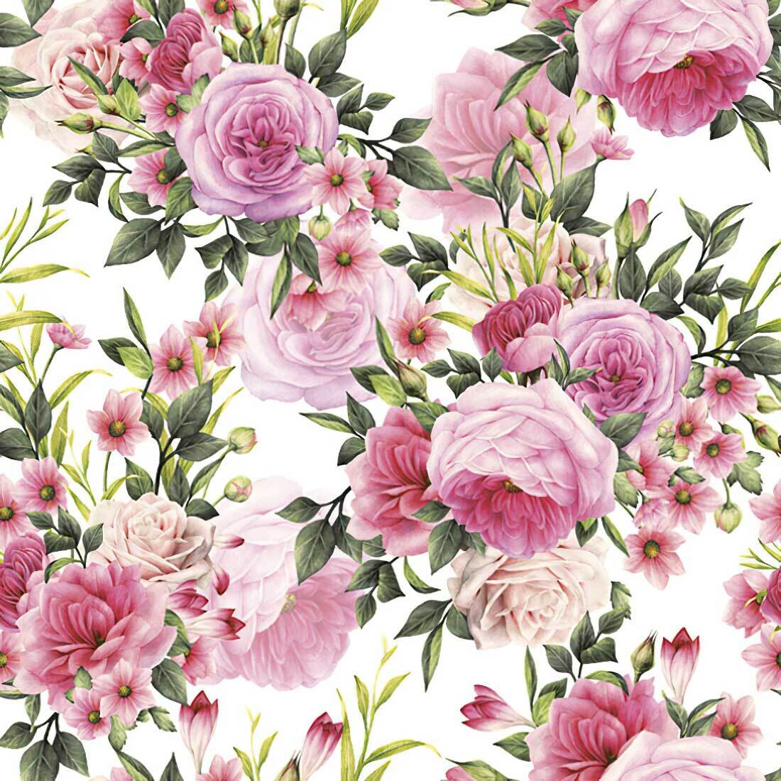 Decoupage Paper Napkins - Floral - Rose Twigs with Leaves and Flowers (1 Sheet)
