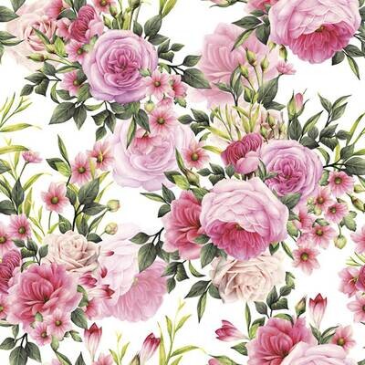 Decoupage Paper Napkins - Floral - Rose Twigs with Leaves and Flowers (1 Sheet)