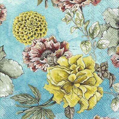 Decoupage Paper Napkins - Floral - Blossom Tale Turquoise (1 Sheet)