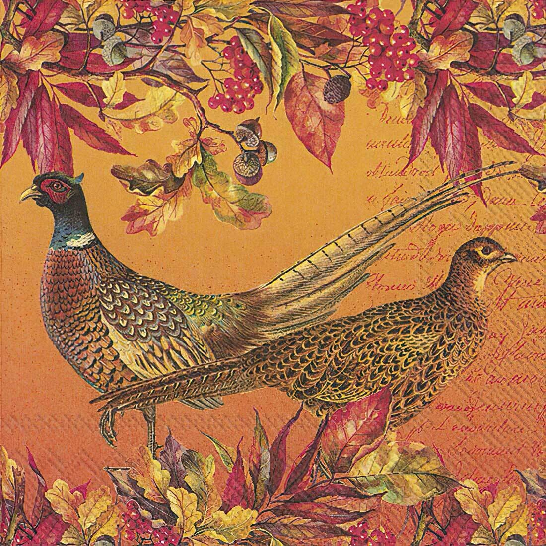 Decoupage Paper Napkins - Bird - Golden Pheasants (1 Sheet)