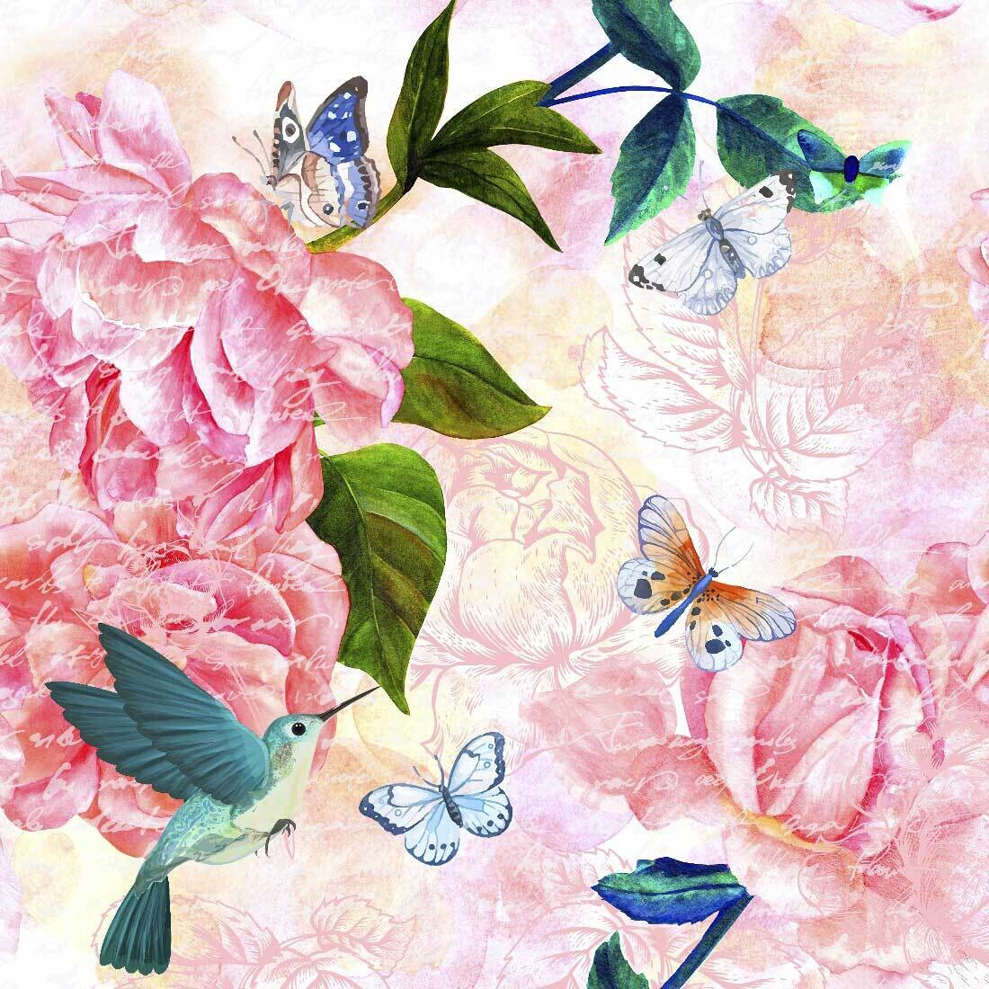 Decoupage Paper Napkins - Butterflies Bird Flowers - Lovely Spring (1 Sheet)