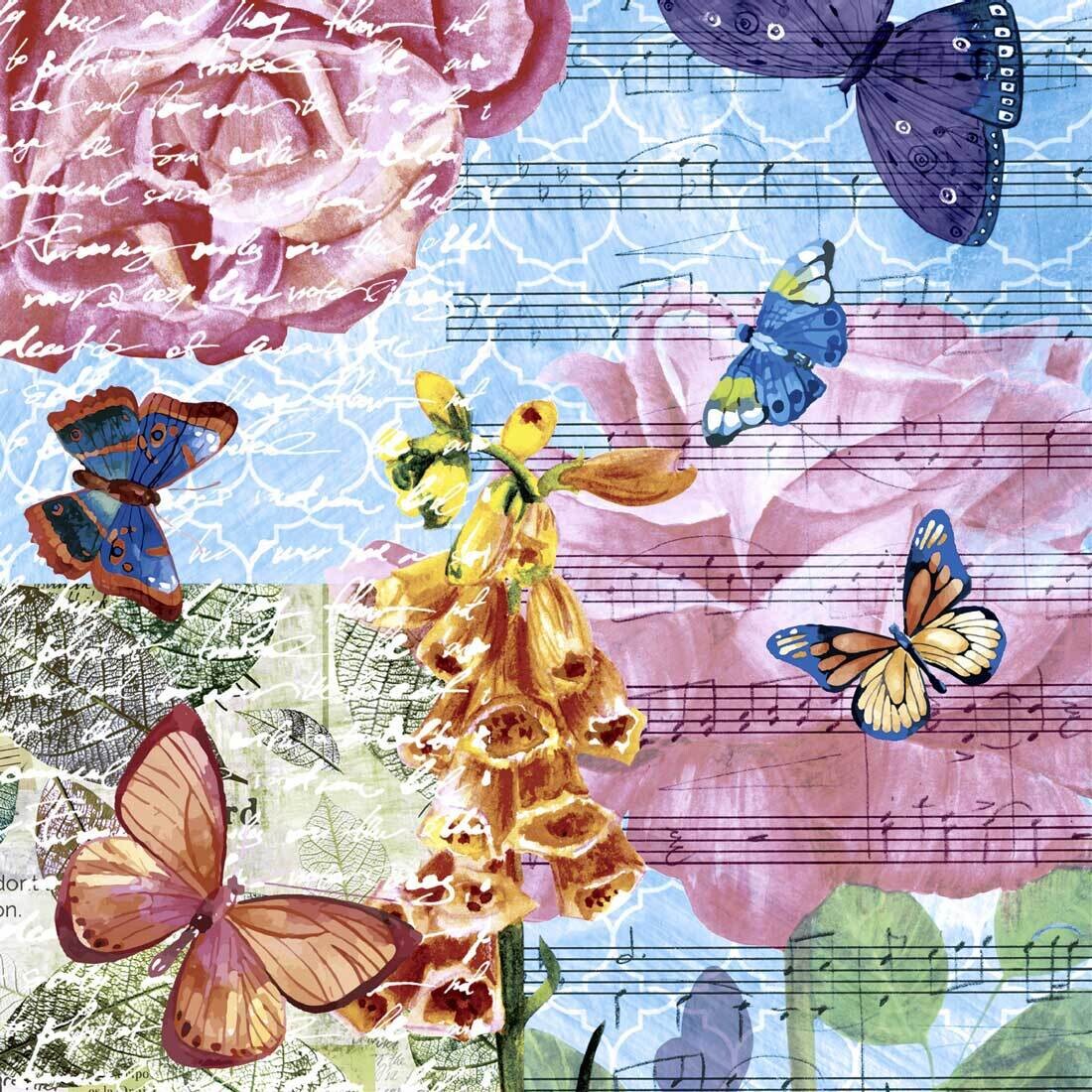 Decoupage Paper Napkins - Butterflies / Music - Musical Garden (1 Sheet)